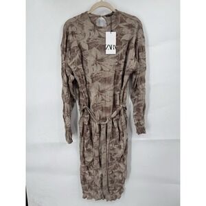 Zara Gauzy Midi Dress Women L Brown Floral Fairy Grunge Bohemian Granolagirl NEW